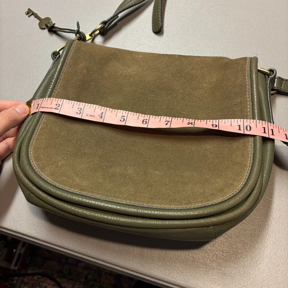 Fossil Olive Green Pebbled Leather & Suede Saddle Bag - Picture 13 of 16